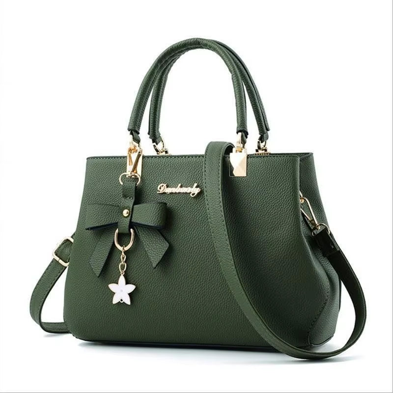 Yogodlns Elegant Women Messenger Bags with Flower Pendant Office Ladies Totes Pure Leather Handbag for Female Crossbody Shoulder