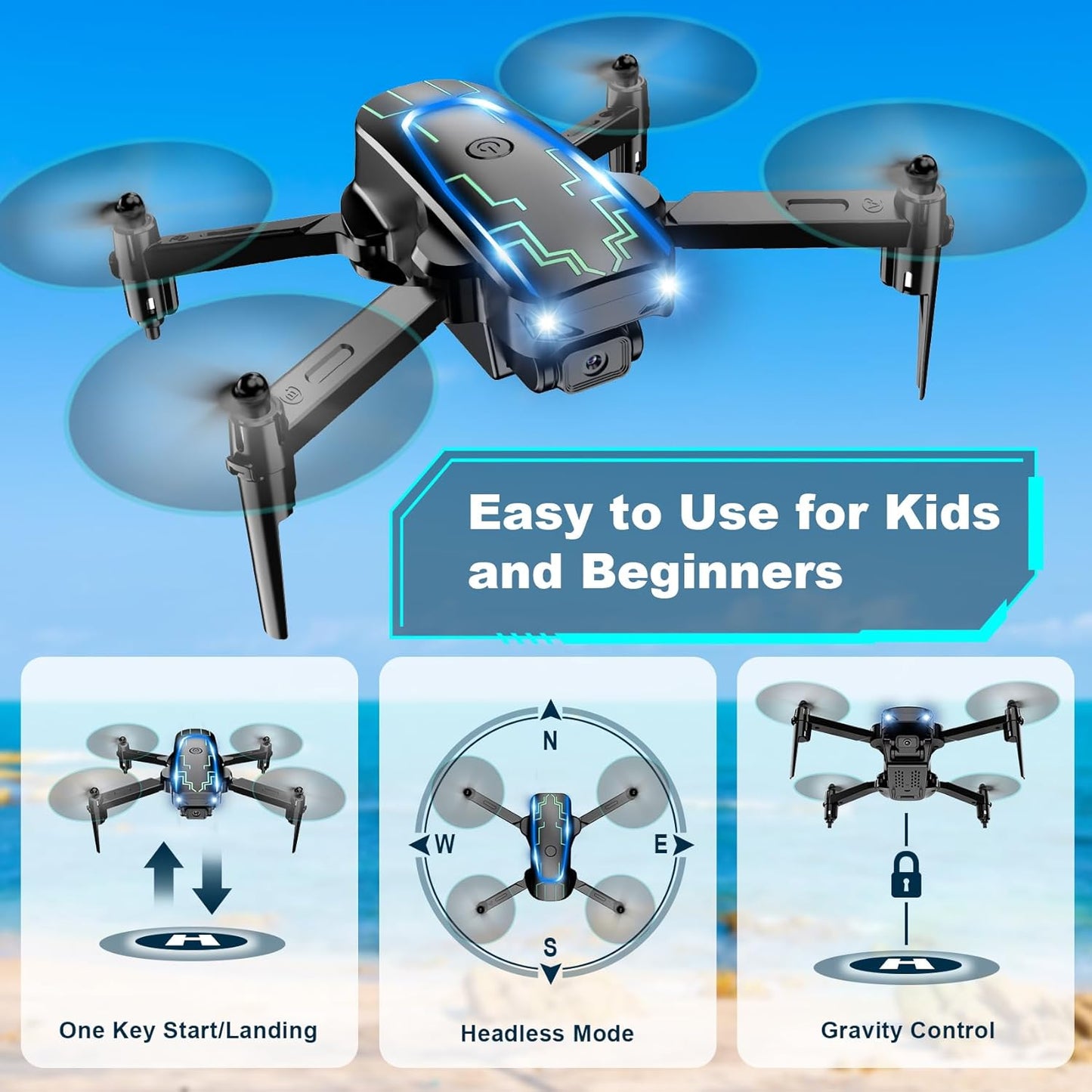 Mini Drone with Camera, Drones for Adults, Boys Gifts, 1080P HD Foldable Drone with Gravity Control, Gestures Selfie, Altitude Hold, One Key Start, 3D Flips, 2 Batteries, Toy for Boys Girls