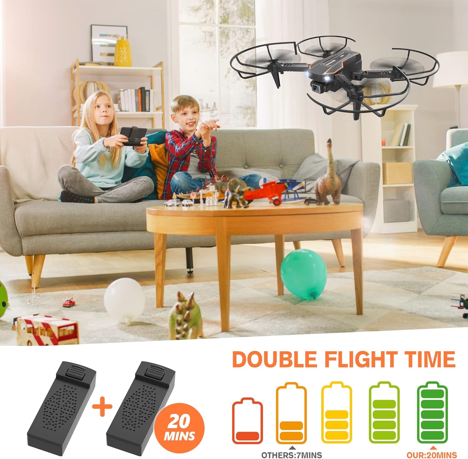 Mini Drone with Camera for Kids, Remote Control Helicopter Toys Gifts for Boys Girls, FPV RC Quadcopter with 1080P HD Live Video Camera, Altitude Hold, Gravity Control, 2 Batteries, Black