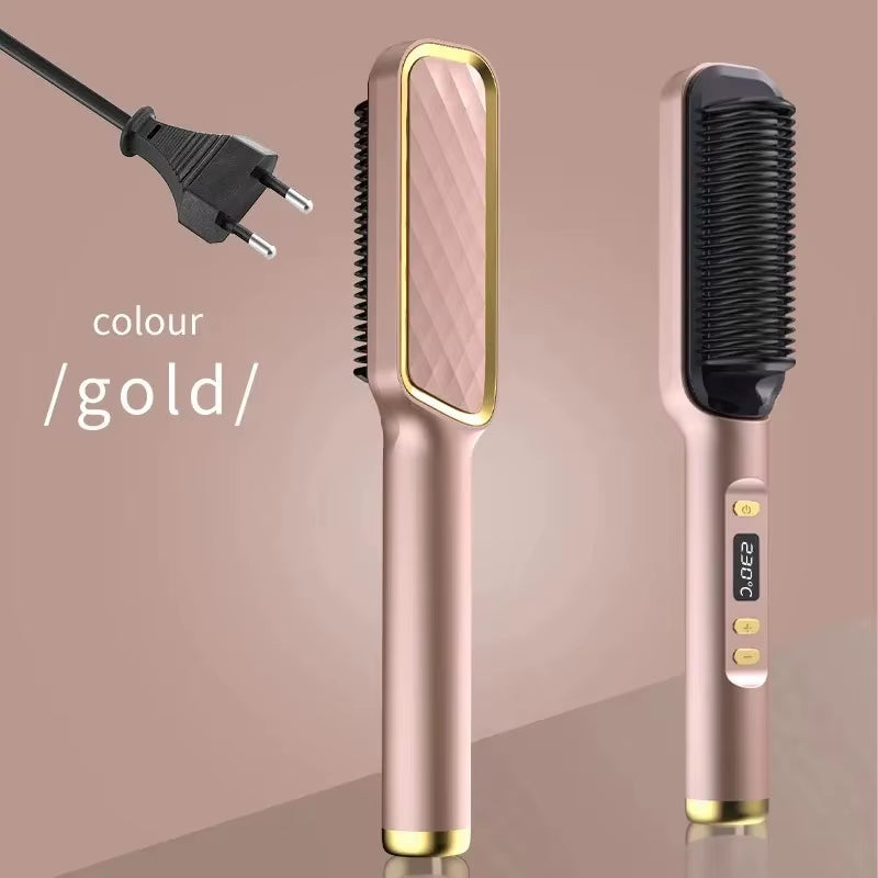 Hair Straightener Brush Heating Hot Comb Straightener Electric Hair Straightening Curly Multifunctional Iron Brush Comb Curler