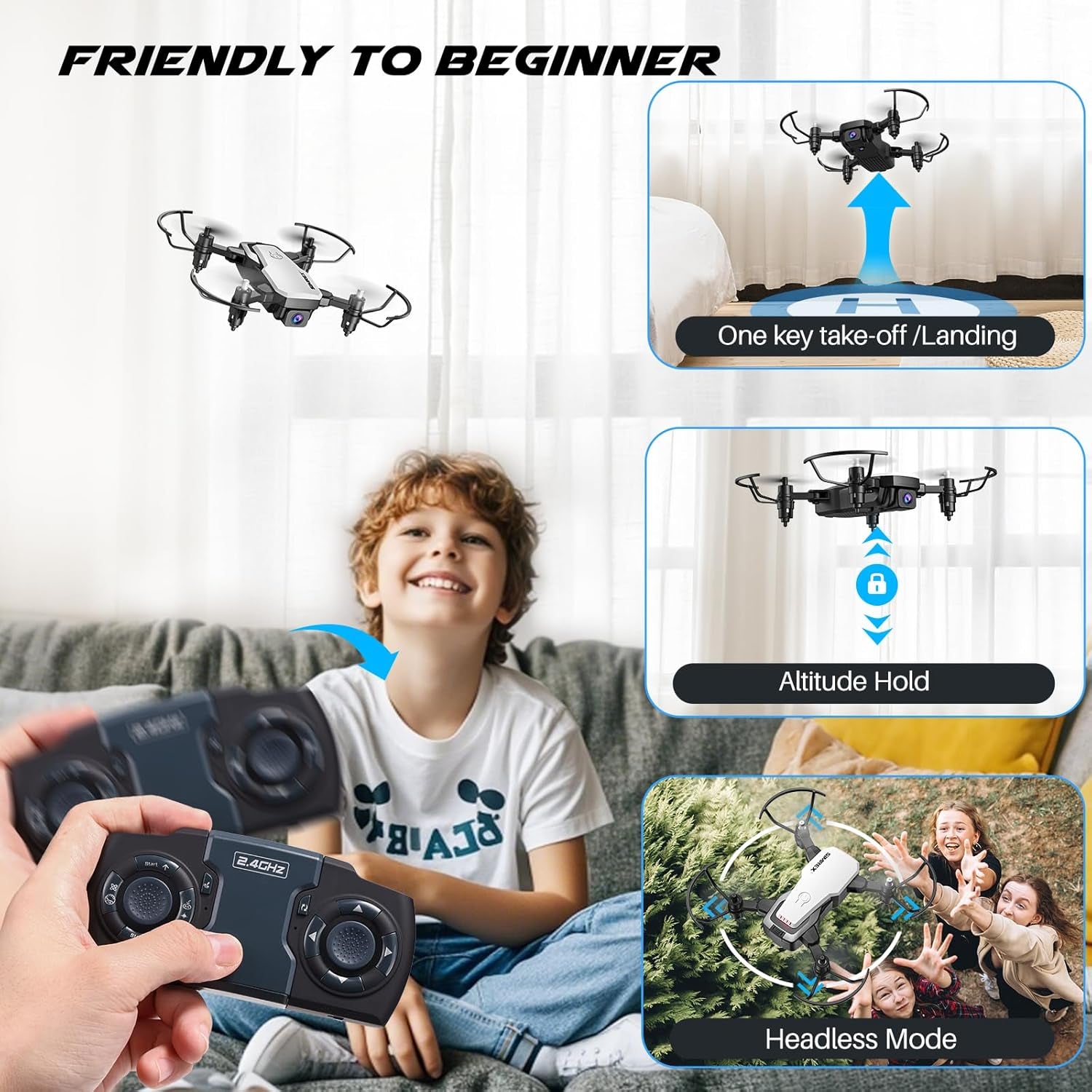 X300C Mini Drone with Camera 720P HD FPV, RC Quadcopter Foldable Drone, Drone with Altitude Hold, 3D Flip, Headless Mode, Gravity Control and 2 Batteries, Gifts for Kids, Adults, Beginner