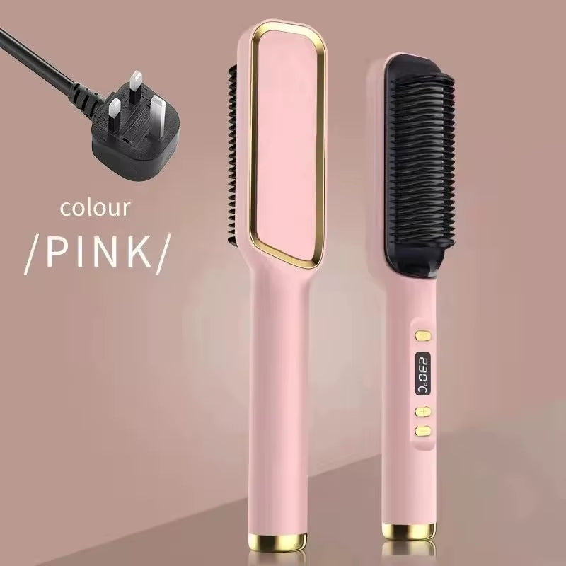 Hair Straightener Brush Heating Hot Comb Straightener Electric Hair Straightening Curly Multifunctional Iron Brush Comb Curler