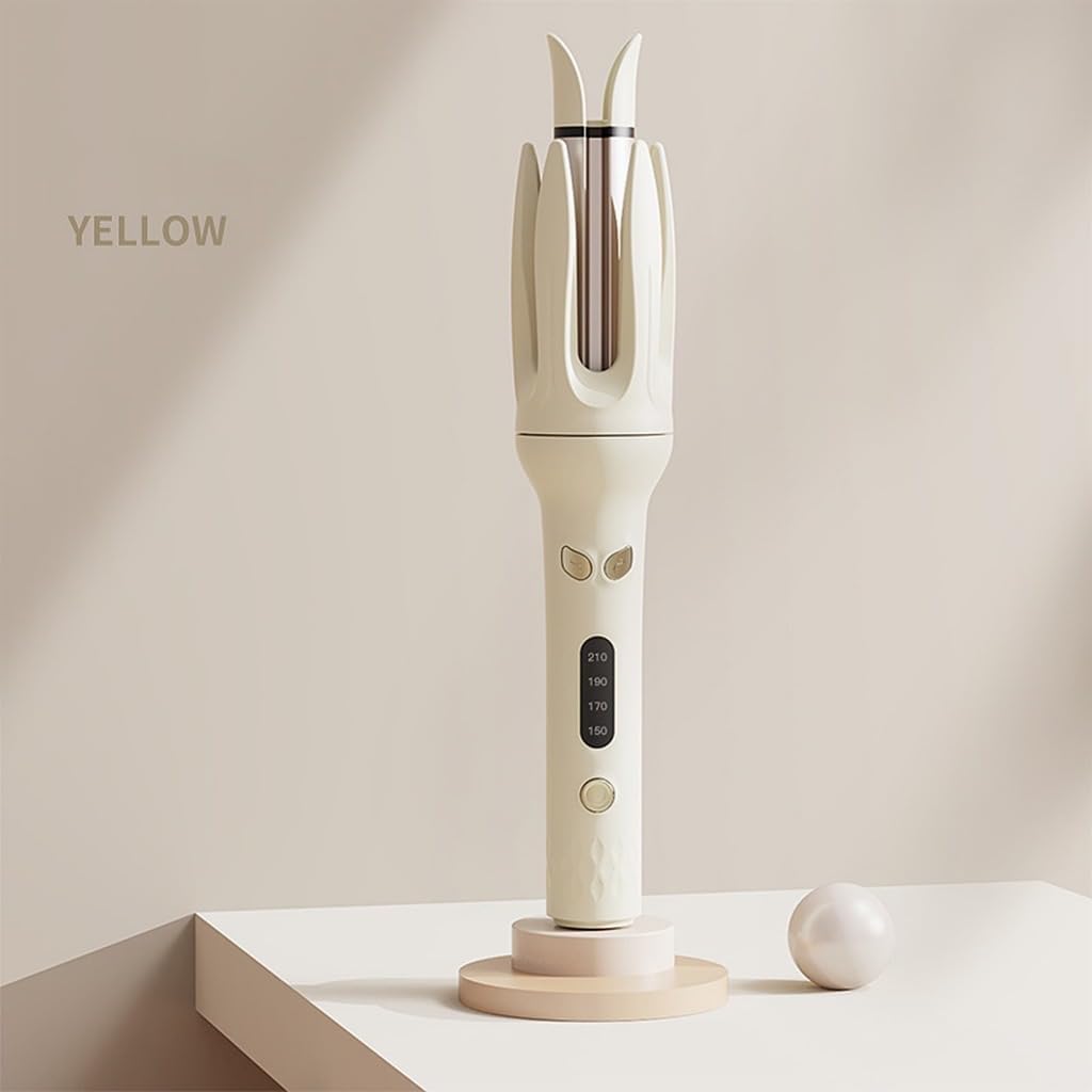 Automatic Curling Iron-Hair Curler Automatic Rotating Wand-Four Speed Temperature Adjustment,-Diameter 28Mm- Comes with 1 Small Comb and 2 Hair Clips, Yellow