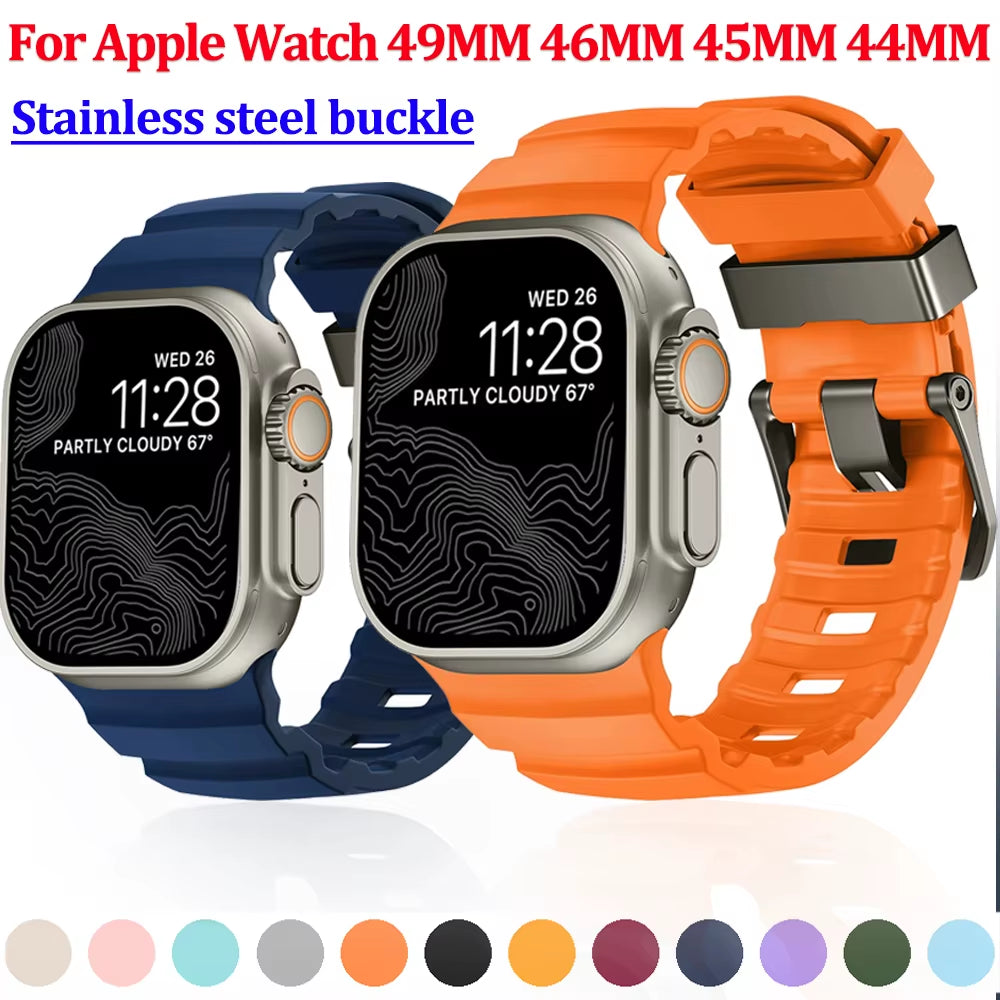 Trail Silicone Strap for  Watch Band 49Mm 46Mm 45Mm 44Mm Stainless Steel Buckle Bracelet Iwatch Series Ultra 2/10 9 8 7 SE