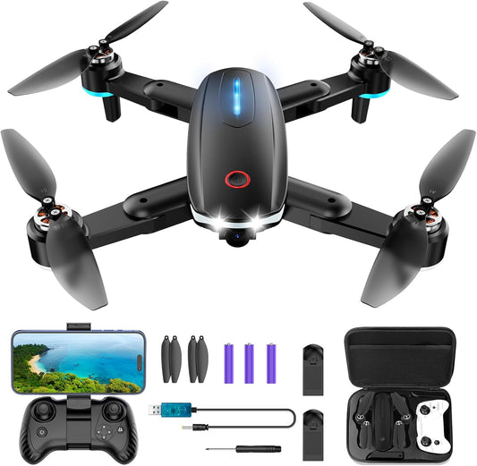 Drone with Camera, Mini Drone for Kids with 1080P HD FPV Camera, Brushless Motor, One Key Take Off/Land, Altitude Hold, 360°Flip, Waypoint Fly, Gestures Selfie, 3 Speed, 2 Battery, Toys for Beginners