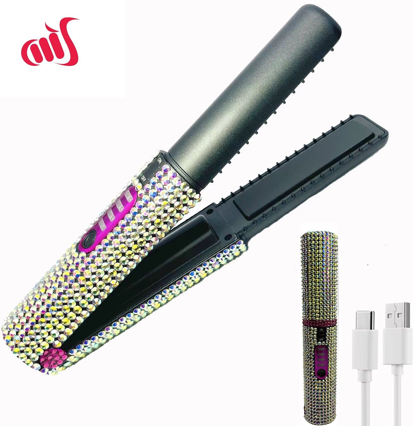 Cordless Hair Straightener Bling Portable Ni Flat Iron Ceramic Curling Iron with 4800Mah Rechargeable Battery Hair Straightener