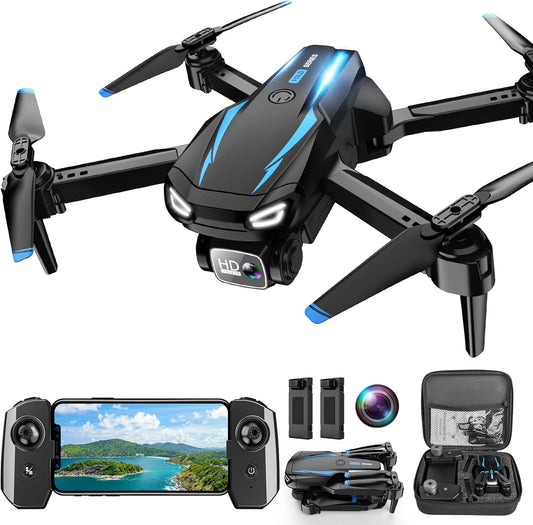 Drone with Camera, 1080P HD FPV Foldable Drone for Kids Adults Beginners, Brushless Motor RC Quadcopter with Stable Hover, Gestures Selfie, Waypoint Fly, 3D Flips, One Key Start, 2 Batteries