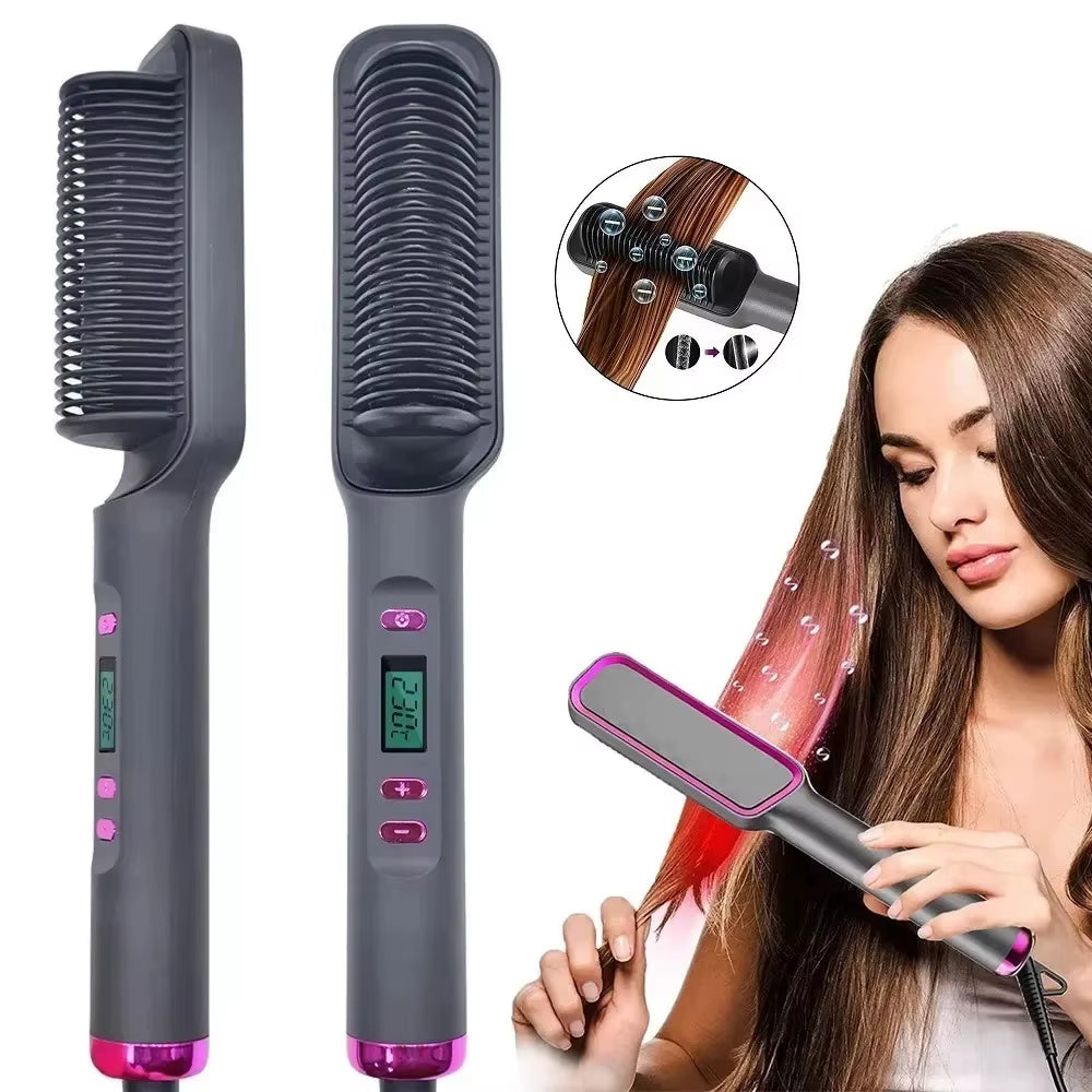 Hair Straightener Brush Heating Hot Comb Straightener Electric Hair Straightening Curly Multifunctional Iron Brush Comb Curler