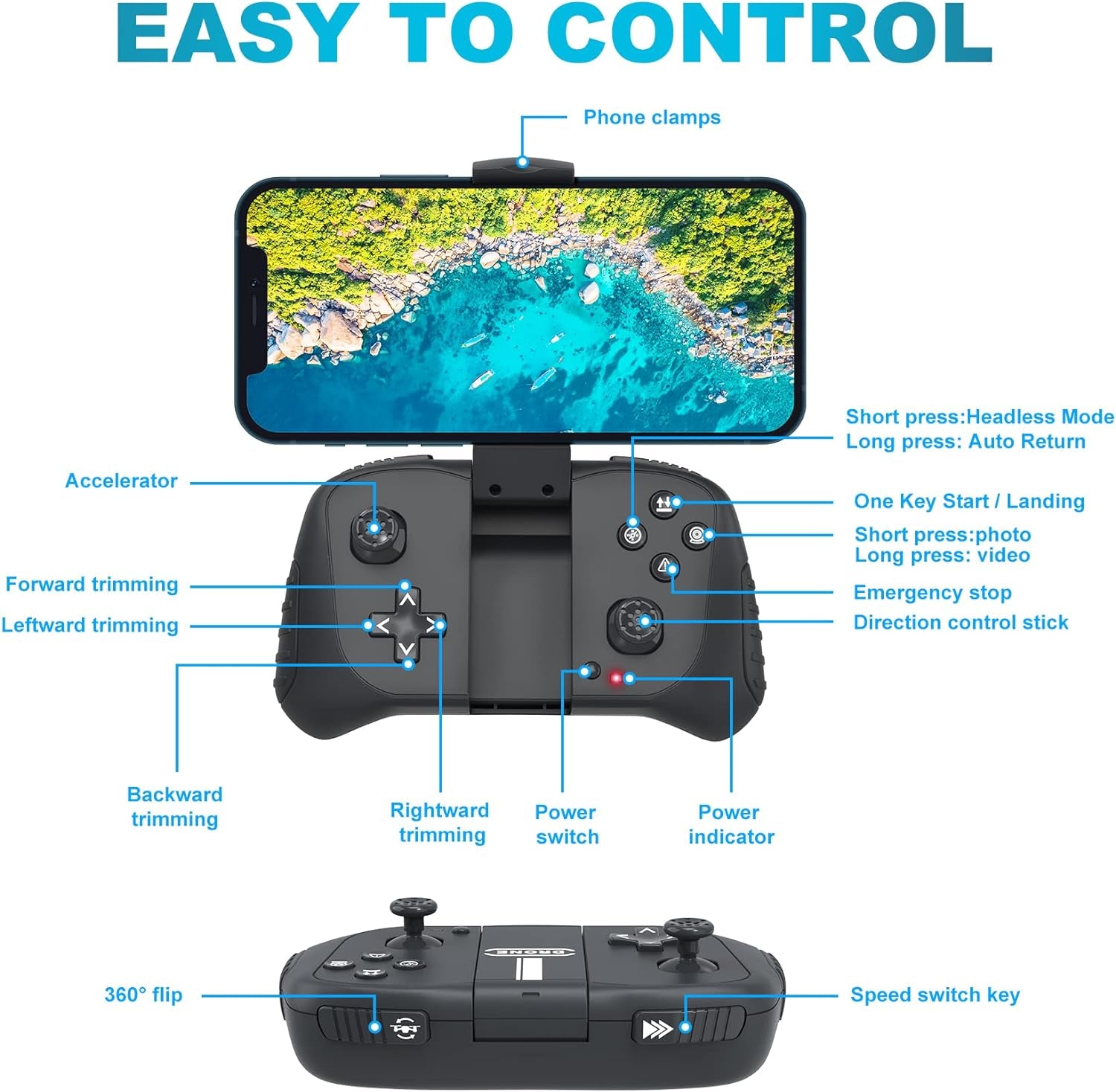 Drone with 1080P Camera for Beginners and Kids, Foldable Remote Control Quadcopter with Voice Control, Gestures Selfie, Altitude Hold, One Key Start, 3D Flips, 2 Batteries, Toy for Boys Girls