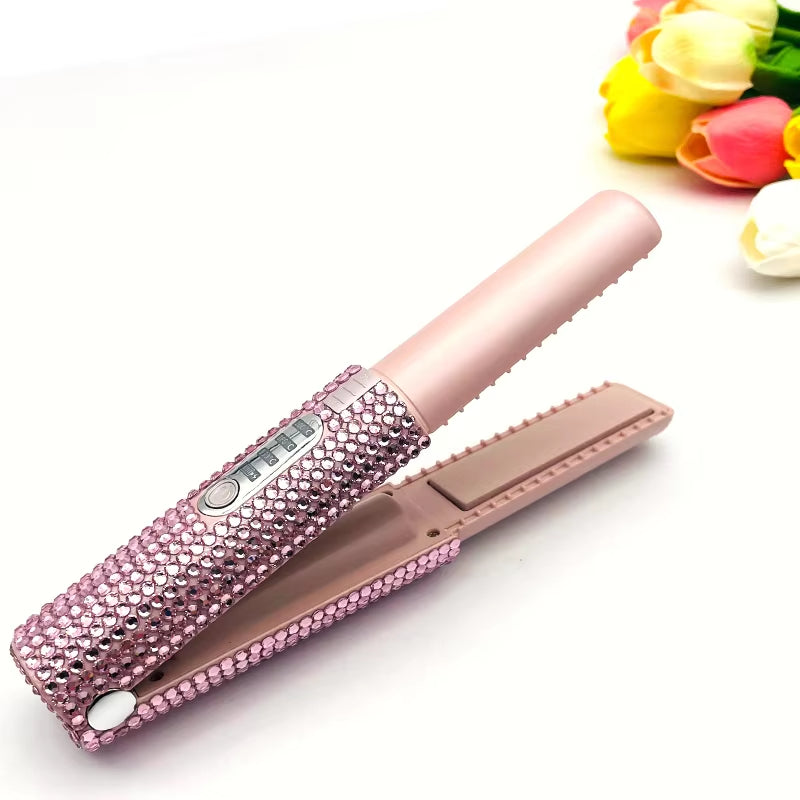 Cordless Hair Straightener Bling Portable Ni Flat Iron Ceramic Curling Iron with 4800Mah Rechargeable Battery Hair Straightener