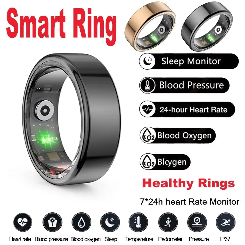 2024 New Smart Ring Military Grade Titanium Steel Shell Health Monitoring IP68 & 3ATM Waterproof Multi-Sport Modes