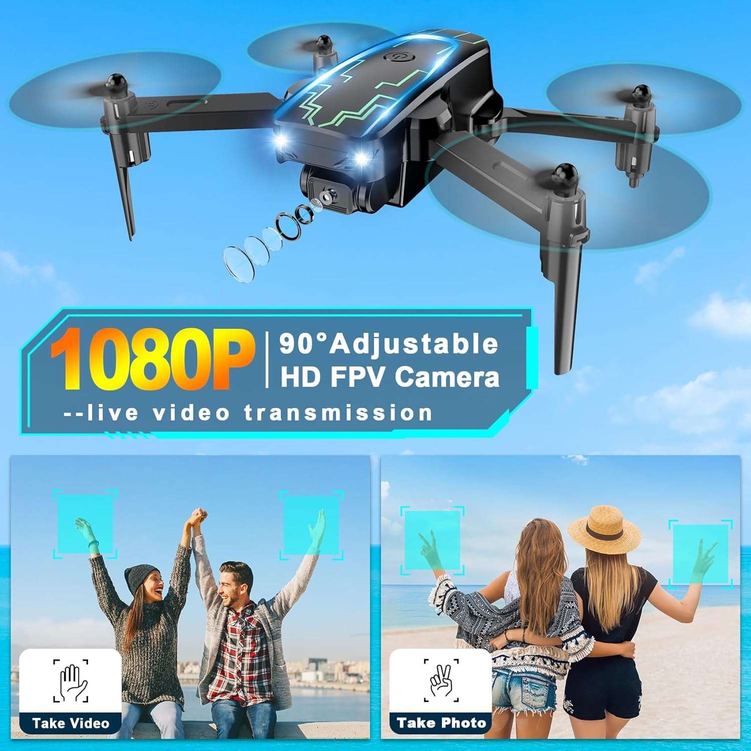 Mini Drone with Camera, Drones for Adults, Boys Gifts, 1080P HD Foldable Drone with Gravity Control, Gestures Selfie, Altitude Hold, One Key Start, 3D Flips, 2 Batteries, Toy for Boys Girls