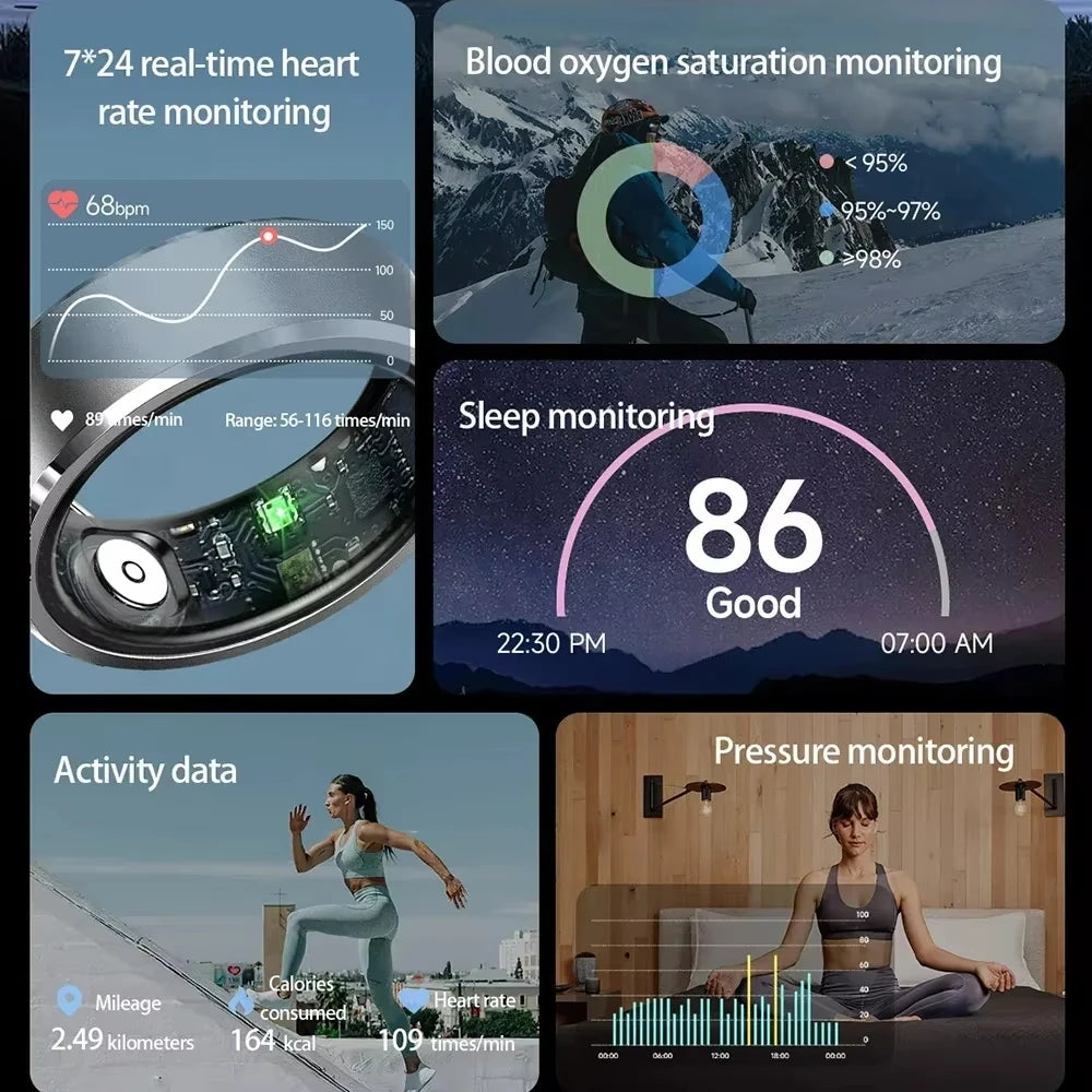 R5 Smart Ring Heart Rate Blood Pressure Blood Oxygen Sleep Monitor Waterproof Smart Ring Multi-Sport Modes Android IOS