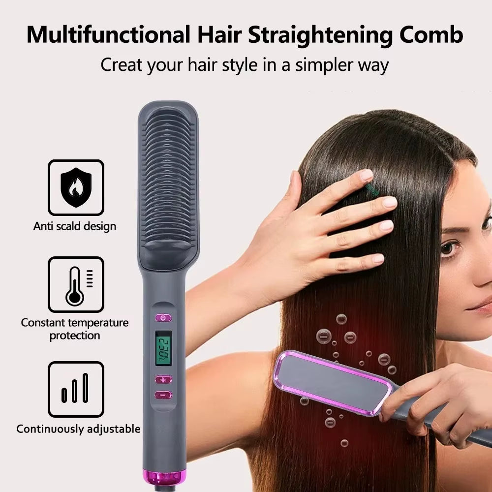 Hair Straightener Brush Heating Hot Comb Straightener Electric Hair Straightening Curly Multifunctional Iron Brush Comb Curler