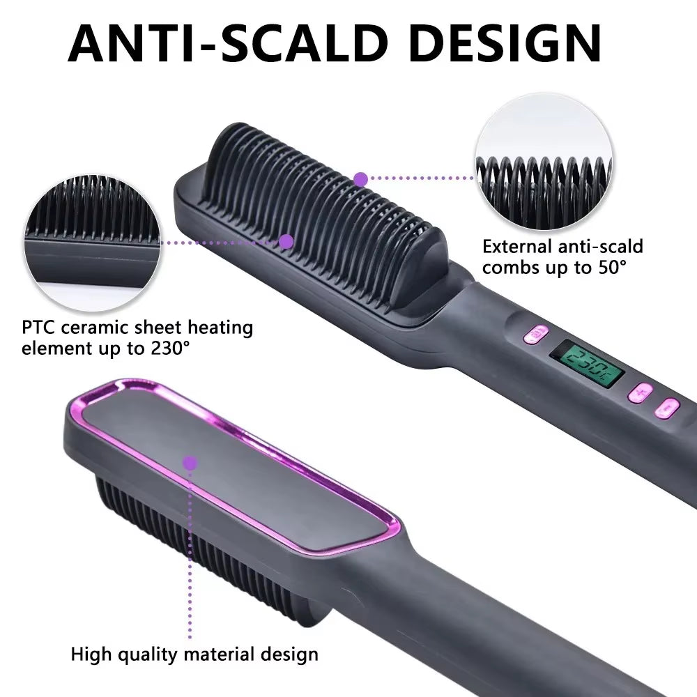 Hair Straightener Brush Heating Hot Comb Straightener Electric Hair Straightening Curly Multifunctional Iron Brush Comb Curler