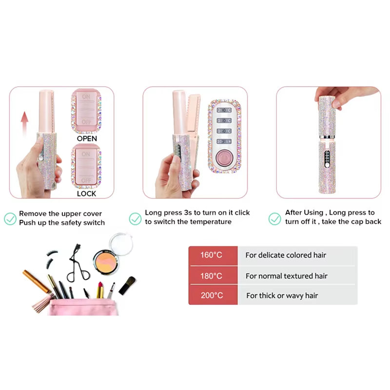 2-In-1 Electric USB Hair Straightening Brush Multifunctional Comb Straightening Styler Hair Curler