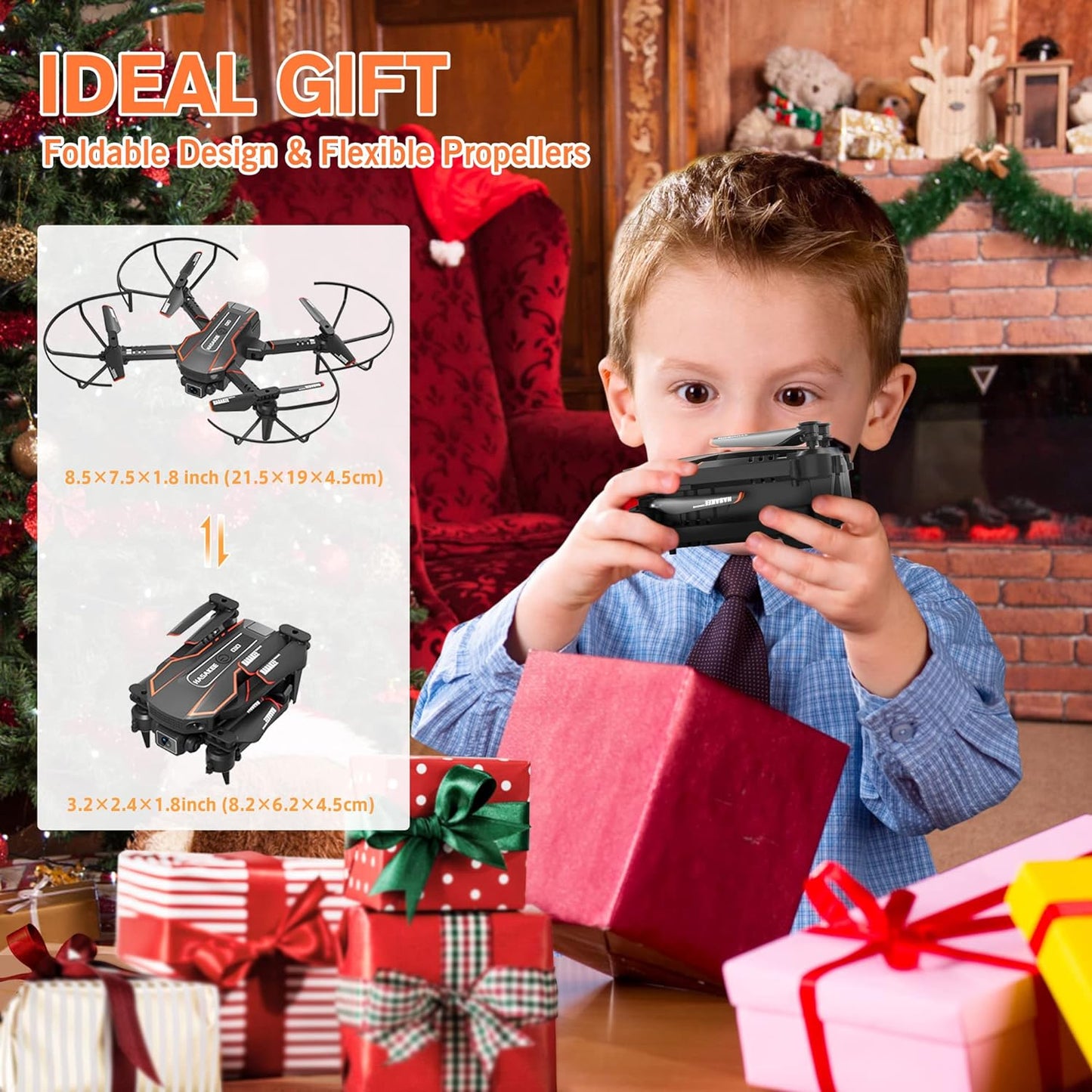 Mini Drone with Camera for Kids, Remote Control Helicopter Toys Gifts for Boys Girls, FPV RC Quadcopter with 1080P HD Live Video Camera, Altitude Hold, Gravity Control, 2 Batteries, Black