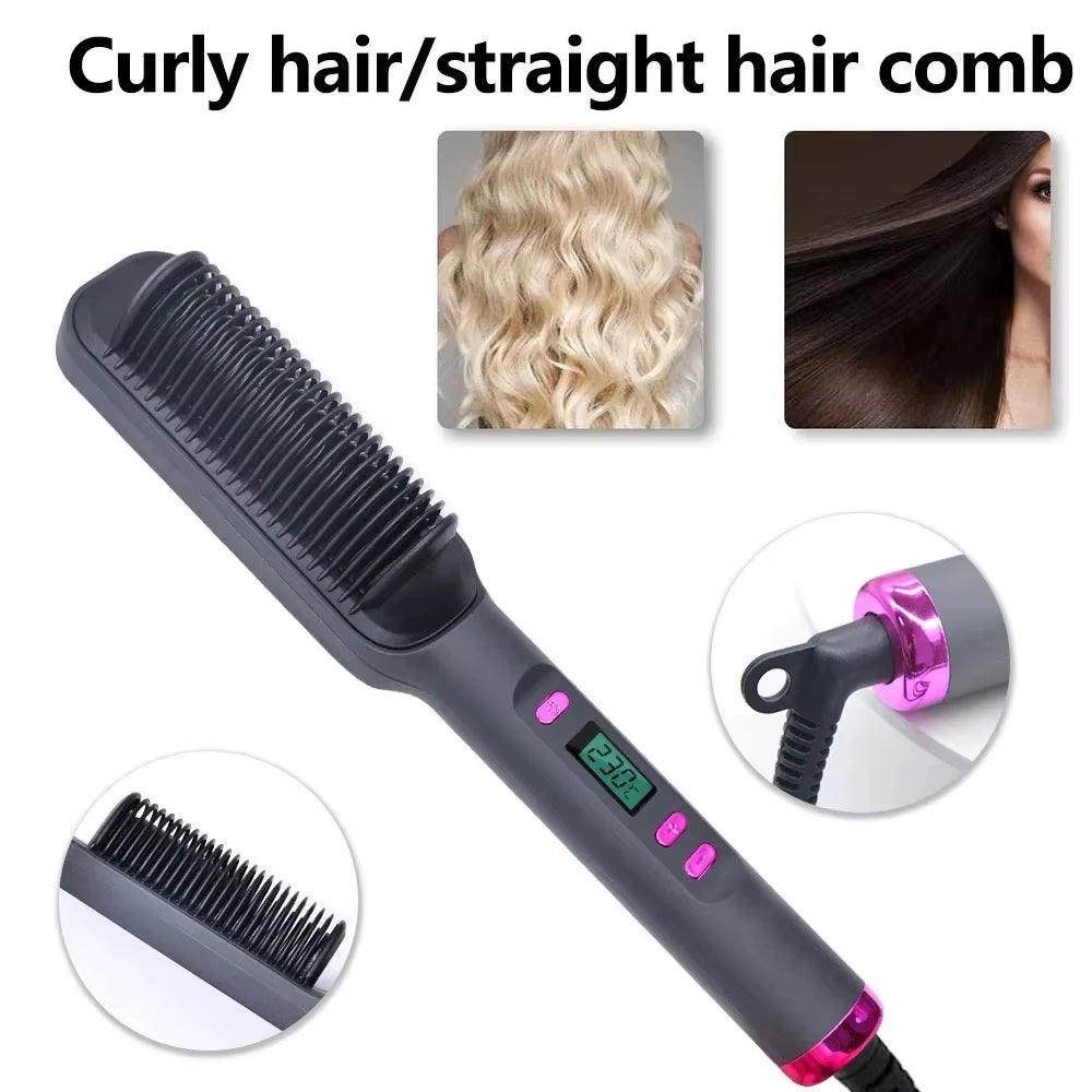 Hair Straightener Brush Heating Hot Comb Straightener Electric Hair Straightening Curly Multifunctional Iron Brush Comb Curler