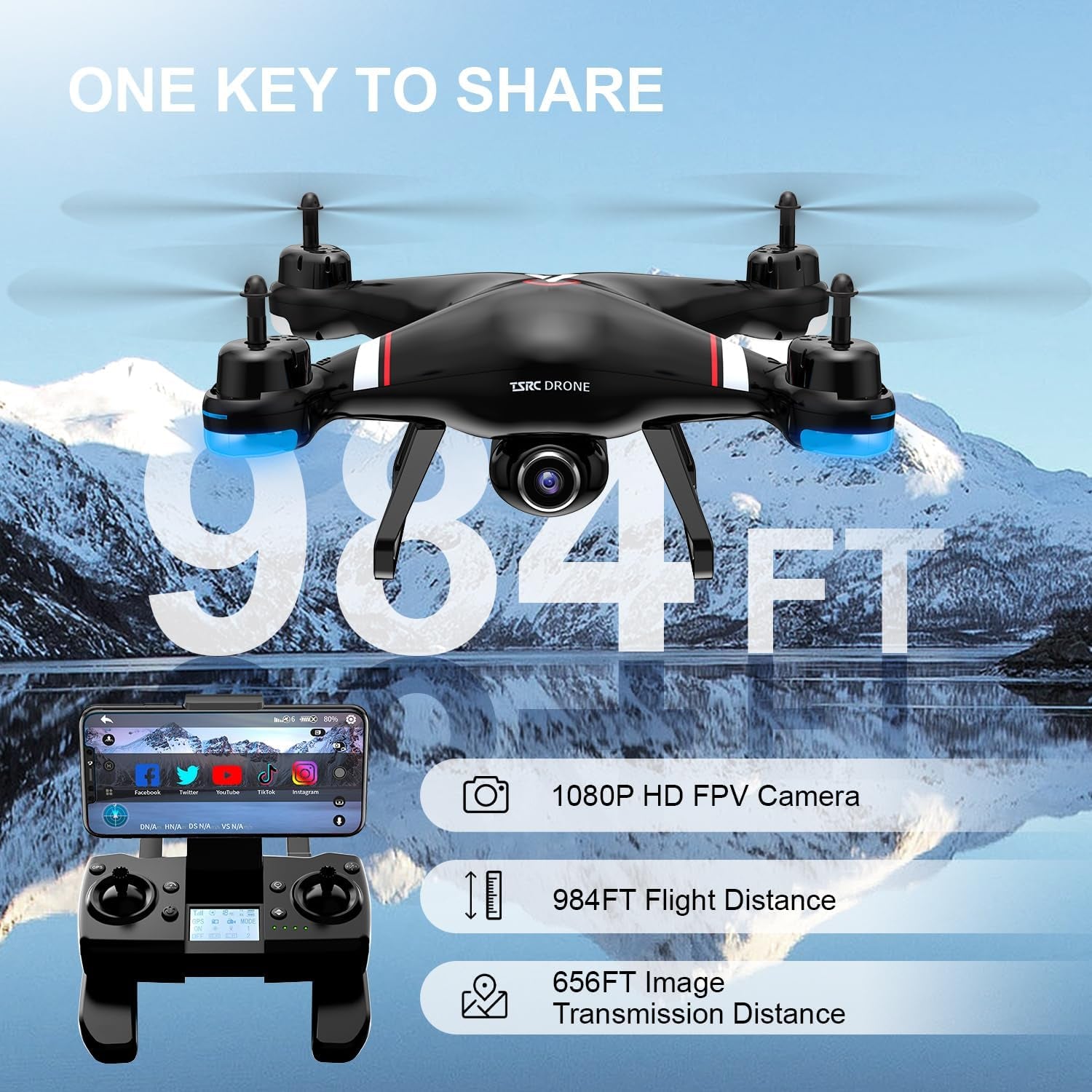 GPS Drone with 1080P HD Camera for Adults and Kids, 5G Transmission FPV Drone,  RC Quadcopter with 2 Batteries, Auto Return, Follow Me, Altitude Hold, Easy for Beginners