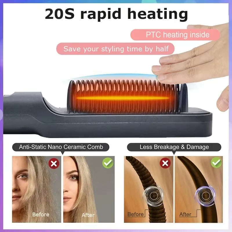 Hair Straightener Brush Heating Hot Comb Straightener Electric Hair Straightening Curly Multifunctional Iron Brush Comb Curler